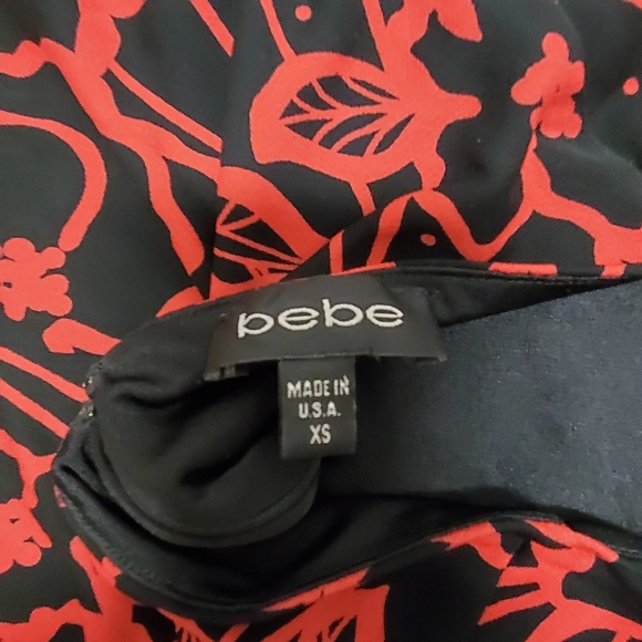 BEBE, Red & Black Asymmetrical Cocktail Dress, XS - Picture 4 of 4